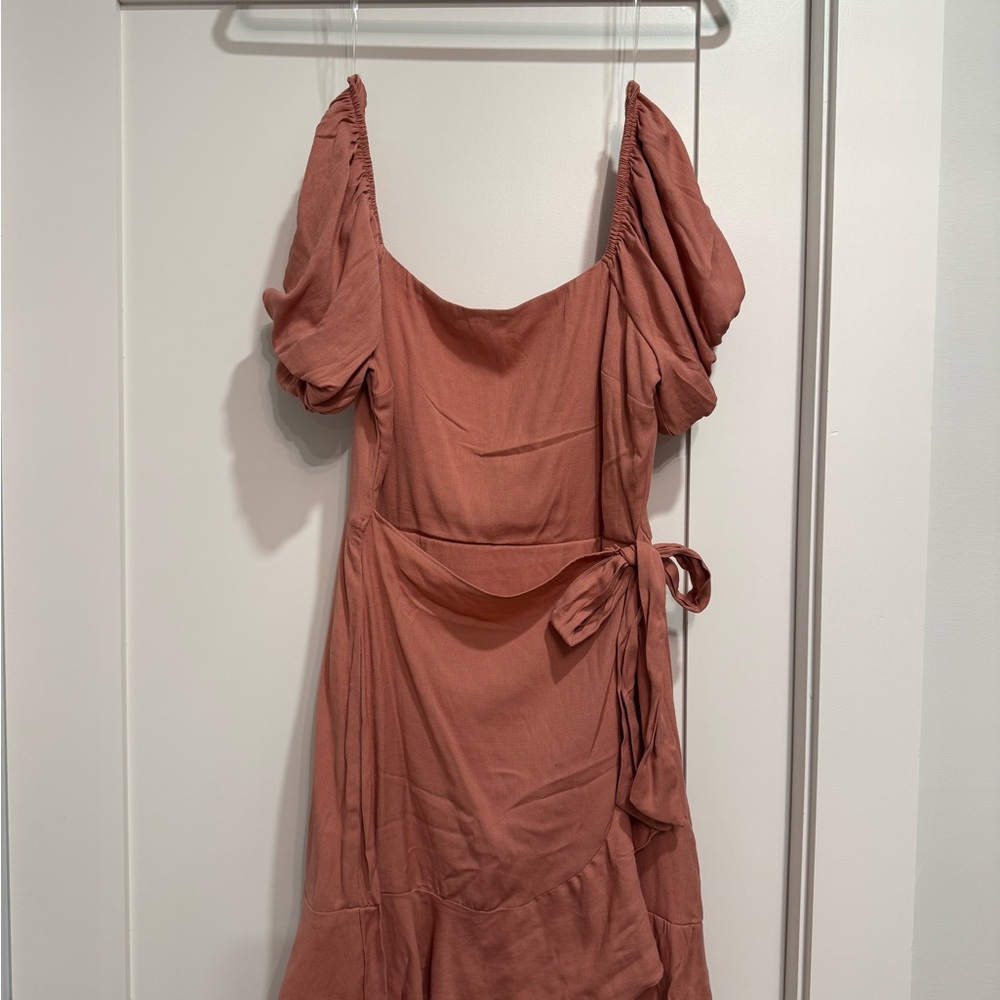 Trixxi Rose Clay Mini Dress with Puff Sleeves